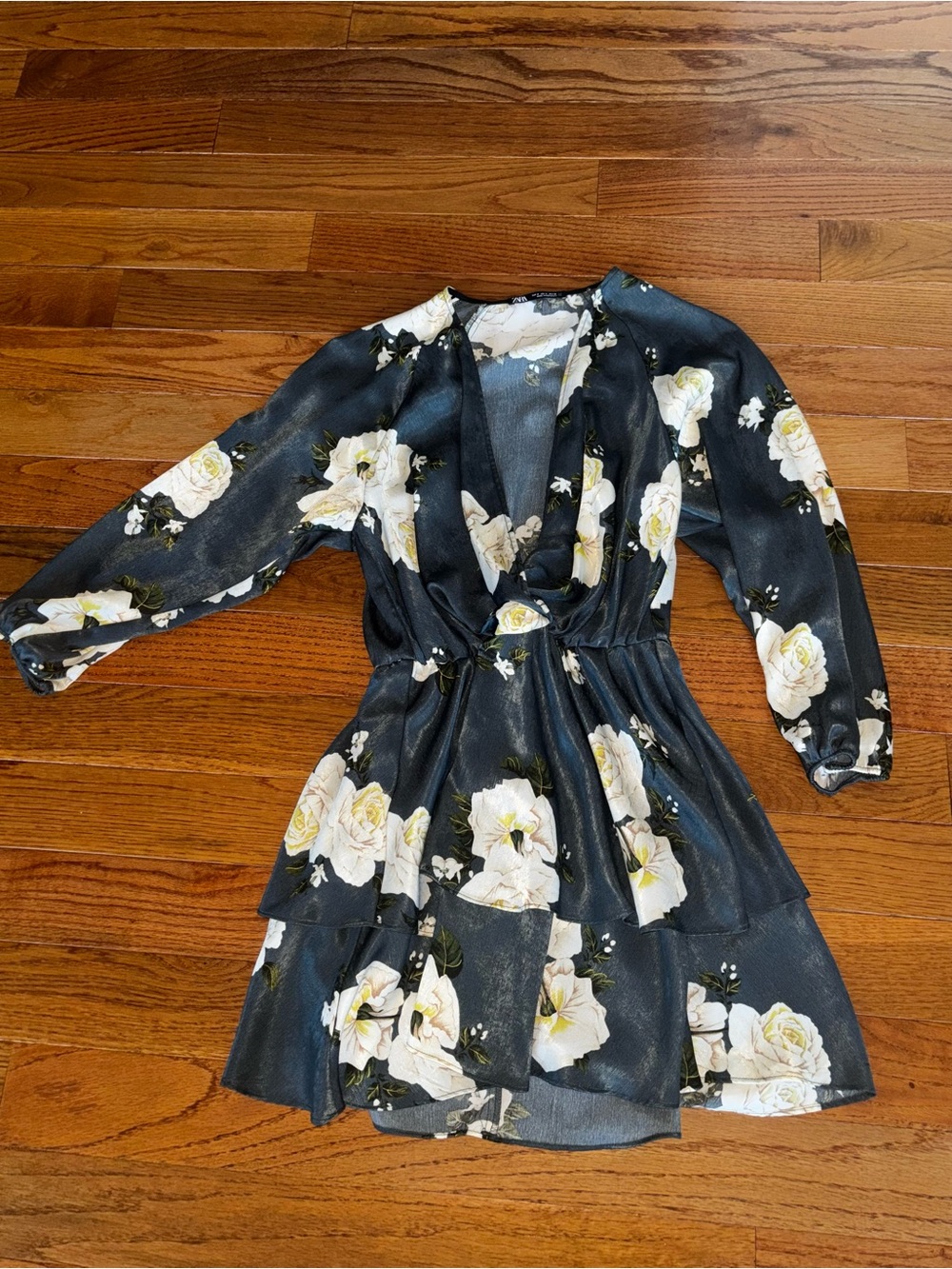 Zara Black Mini Dress with White Floral Print